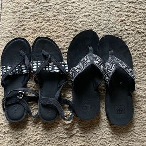 Reef and Tom’s flip flop and sandal. Size 7. Like new. Black